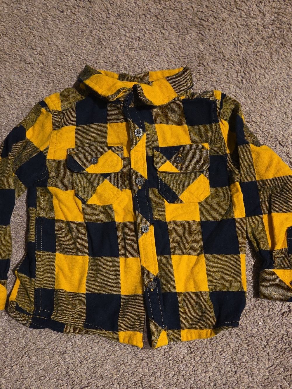 Kids Yellow & Black Plaid Button-Up Shirt